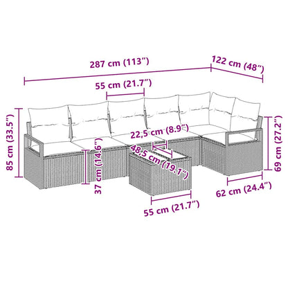 Sofa Set mit Kissen 7 pcs Schwarz Poly Rattan