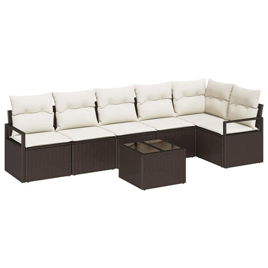Sofa Set mit Kissen 7 pcs Braun Poly Rattan