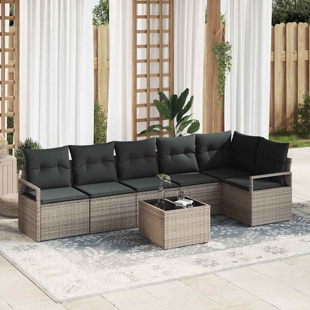 Garten-Sofa-Set 7 pcs Grau Poly Rattan