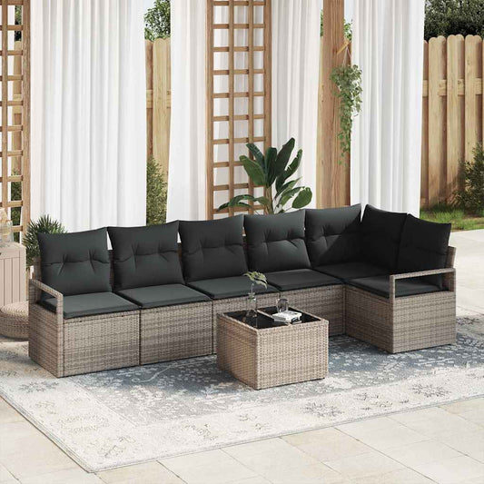 Garten-Sofa-Set 7 pcs Grau Poly Rattan
