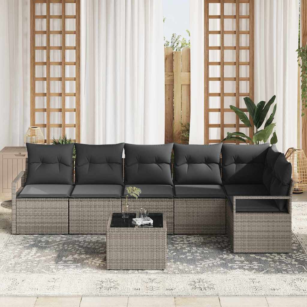 Garten-Sofa-Set 7 pcs Grau Poly Rattan