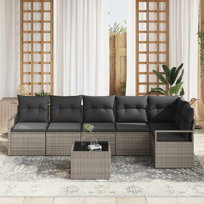 Garten-Sofa-Set 7 pcs Grau Poly Rattan