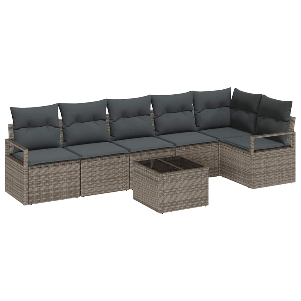 Garten-Sofa-Set 7 pcs Grau Poly Rattan