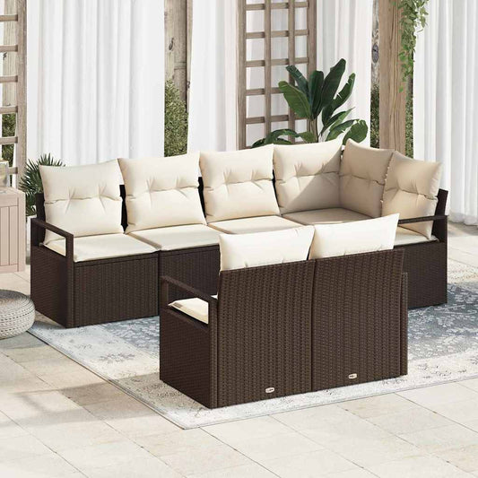 Sofa Set mit Kissen 7 pcs Braun Poly Rattan