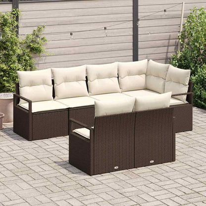 Sofa Set mit Kissen 7 pcs Braun Poly Rattan