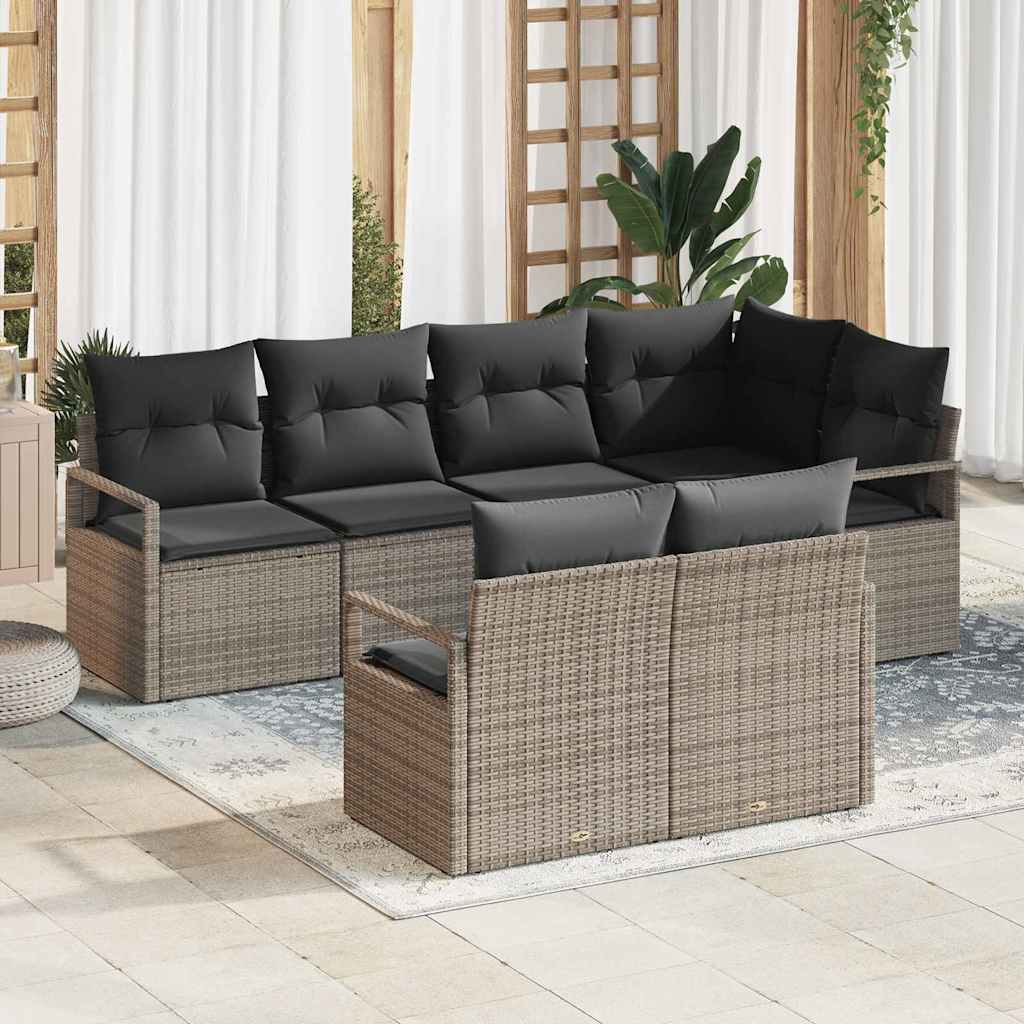 Garten-Sofa-Set 7 pcs Grau Poly Rattan