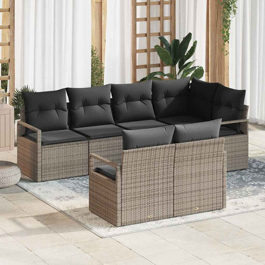 Garten-Sofa-Set 7 pcs Grau Poly Rattan