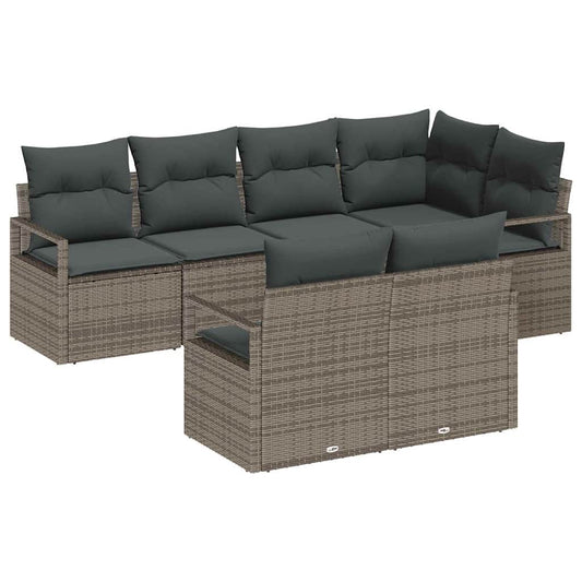 Garten-Sofa-Set 7 pcs Grau Poly Rattan