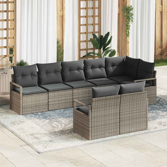 Garten-Sofa-Set 8 pcs Grau Poly Rattan