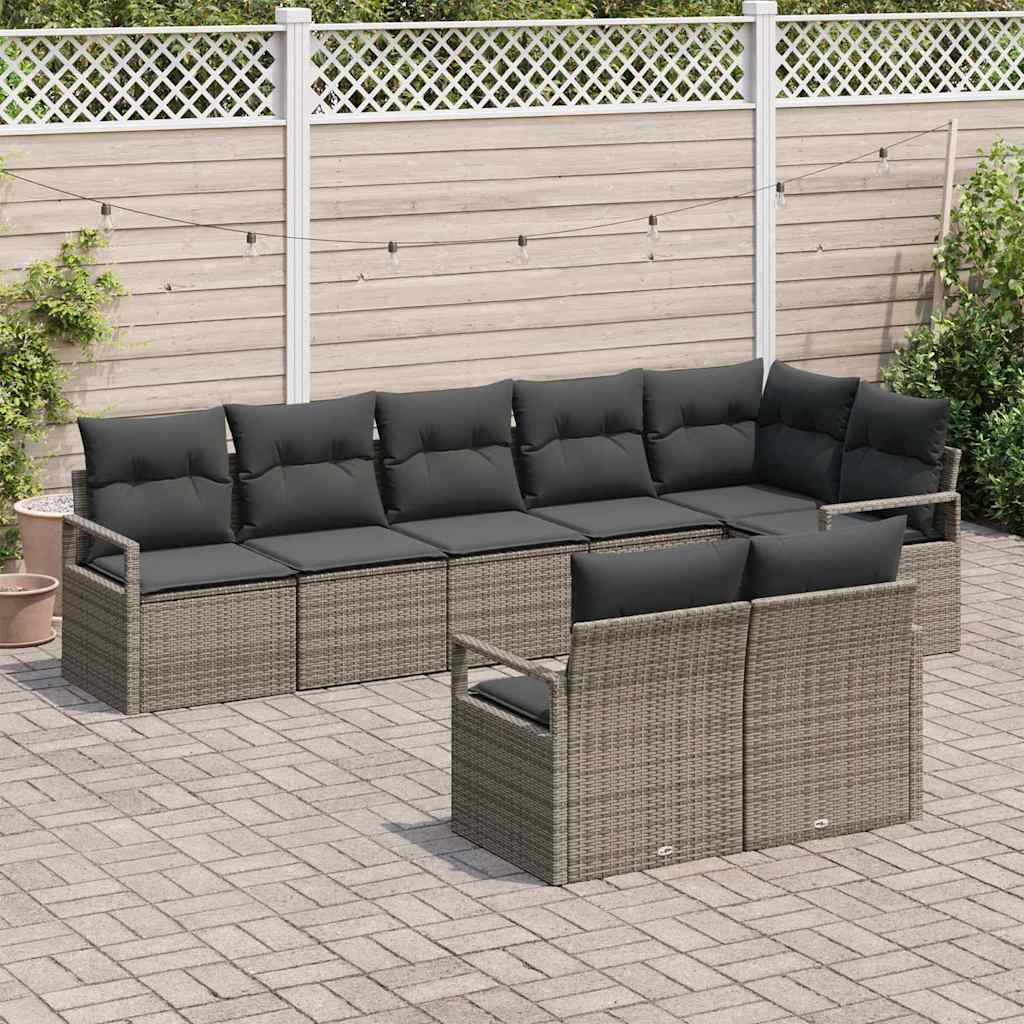 Garten-Sofa-Set 8 pcs Grau Poly Rattan