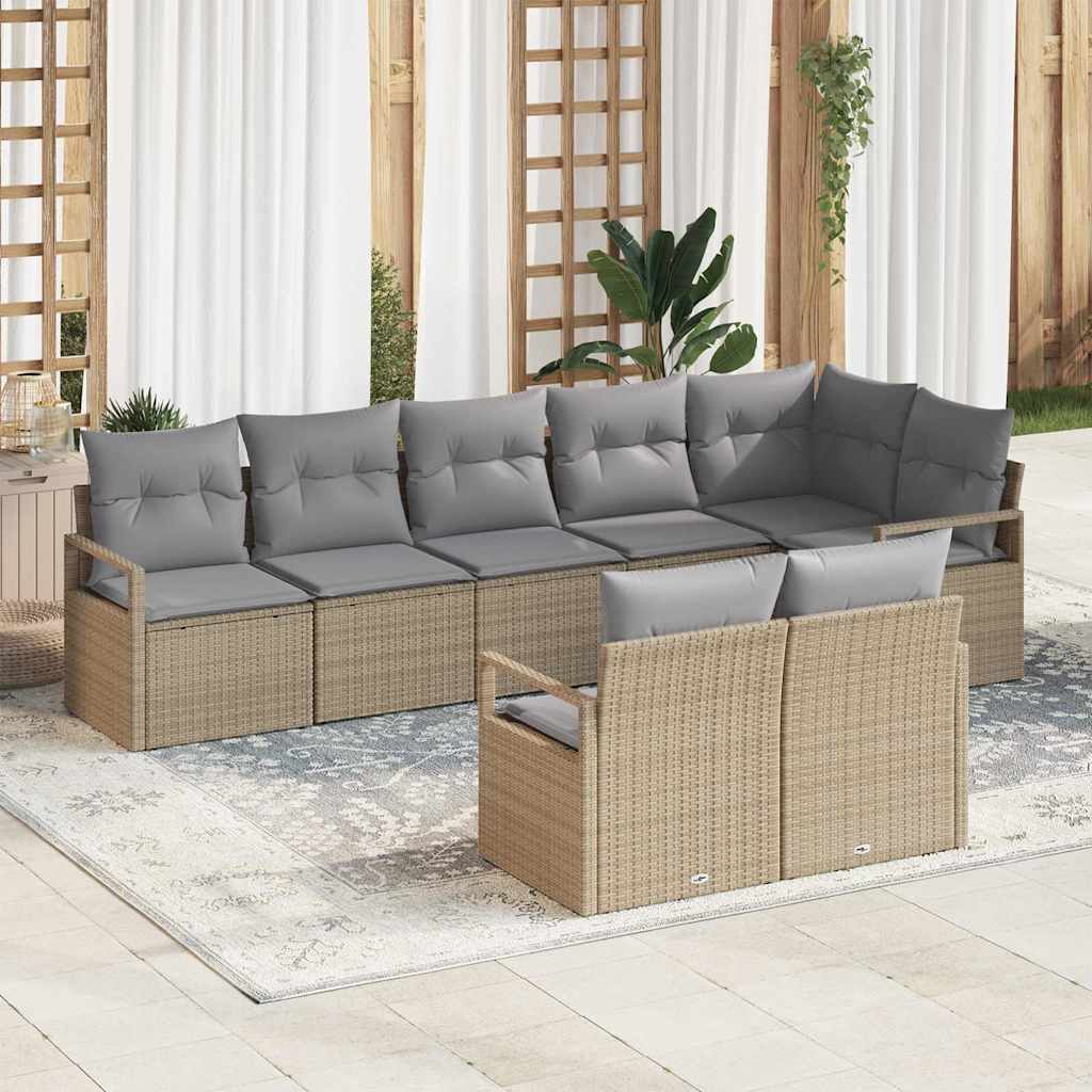 Garten-Sofa-Set 8 pcs Beige Poly Rattan