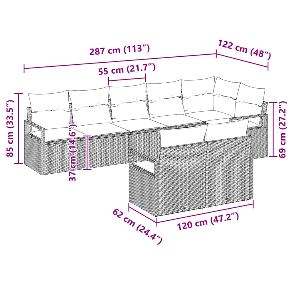 Garten-Sofa-Set 8 pcs Beige Poly Rattan