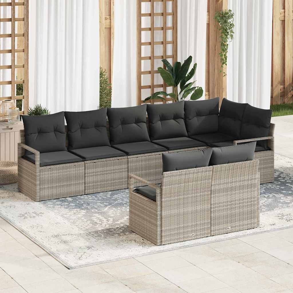 Garten-Sofa-Set 8 pcs Hellgrau Poly Rattan