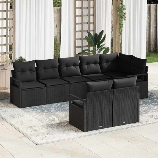 Garten-Sofa-Set 8 pcs Schwarz Poly Rattan