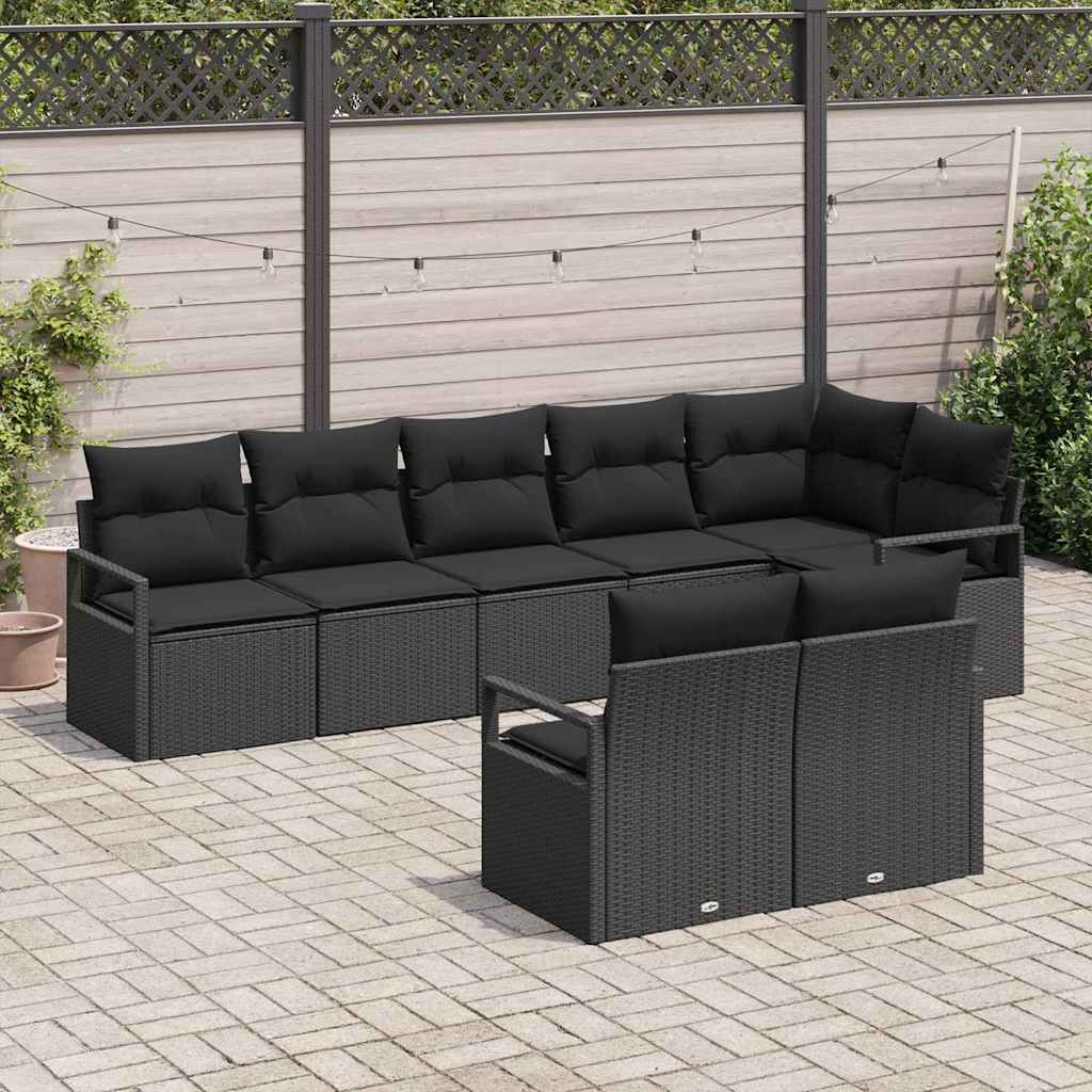 Garten-Sofa-Set 8 pcs Schwarz Poly Rattan