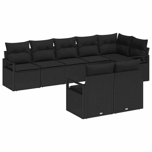Garten-Sofa-Set 8 pcs Schwarz Poly Rattan
