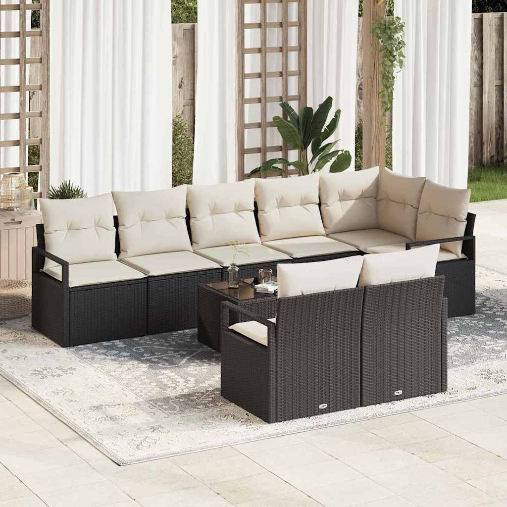 Sofa Set mit Kissen 9 pcs Schwarz Poly Rattan