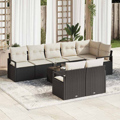 Sofa Set mit Kissen 9 pcs Schwarz Poly Rattan