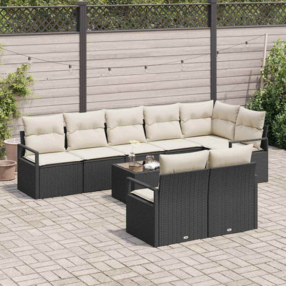 Sofa Set mit Kissen 9 pcs Schwarz Poly Rattan
