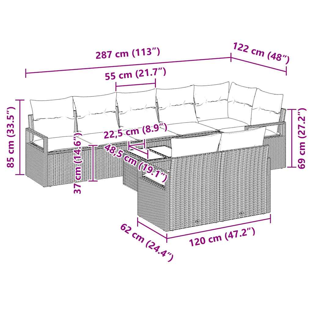 Sofa Set 9 pcs Braun Poly-Rattan