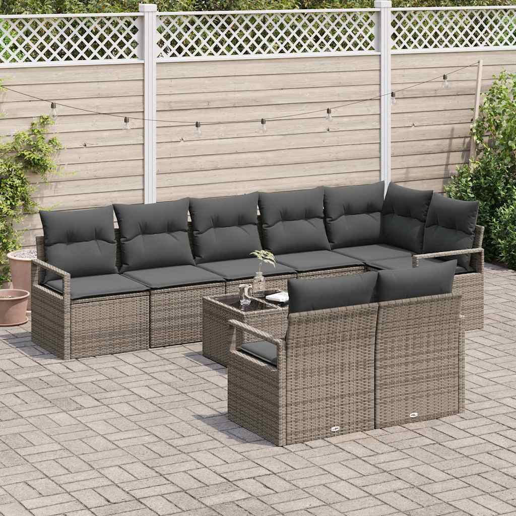 Garten-Sofa-Set 9 pcs Grau Poly Rattan
