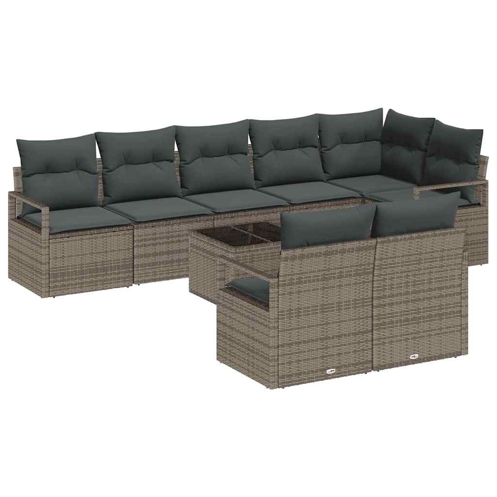 Garten-Sofa-Set 9 pcs Grau Poly Rattan