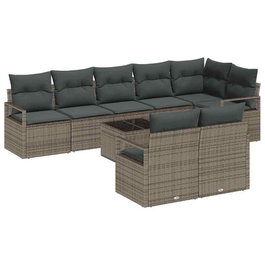 Garten-Sofa-Set 9 pcs Grau Poly Rattan