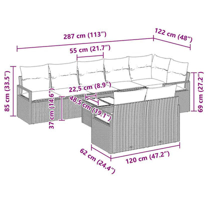 Garten-Sofa-Set 9 pcs Grau Poly Rattan