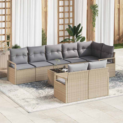 Garten-Sofa-Set 9 pcs Beige Poly Rattan