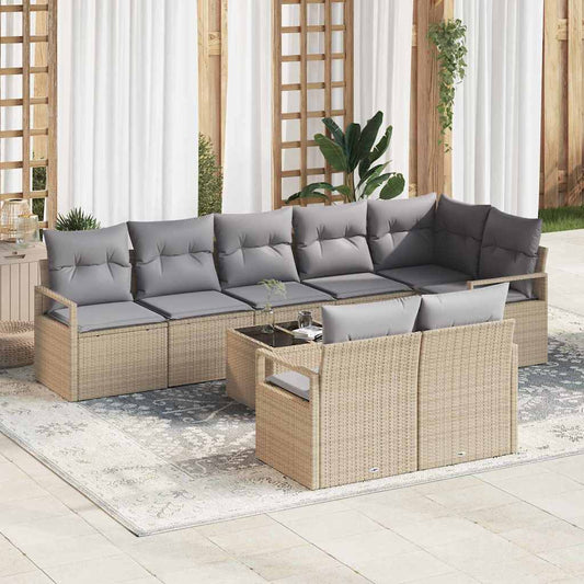 Garten-Sofa-Set 9 pcs Beige Poly Rattan