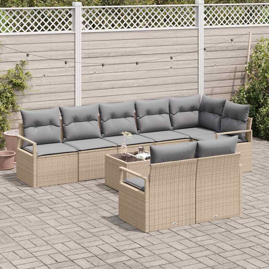 Garten-Sofa-Set 9 pcs Beige Poly Rattan