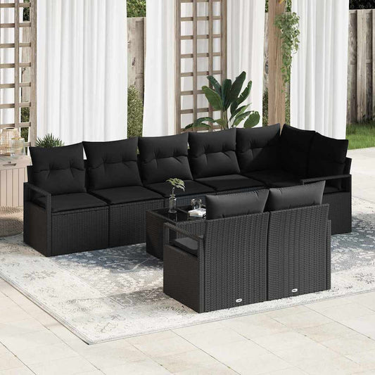 Garten-Sofa-Set 9 pcs Schwarz Poly Rattan