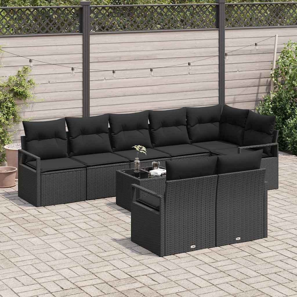 Garten-Sofa-Set 9 pcs Schwarz Poly Rattan