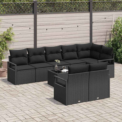 Garten-Sofa-Set 9 pcs Schwarz Poly Rattan