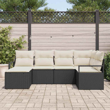 Sofa Set mit Kissen 6 pcs Schwarz Poly Rattan