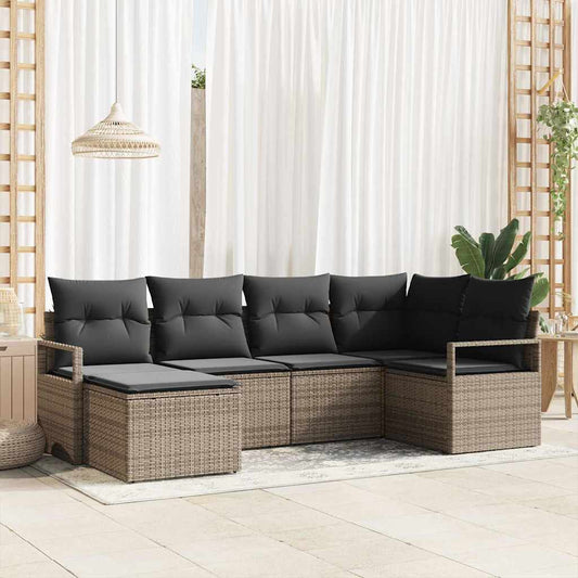 Garten-Sofa-Set 6 pcs Grau Poly Rattan
