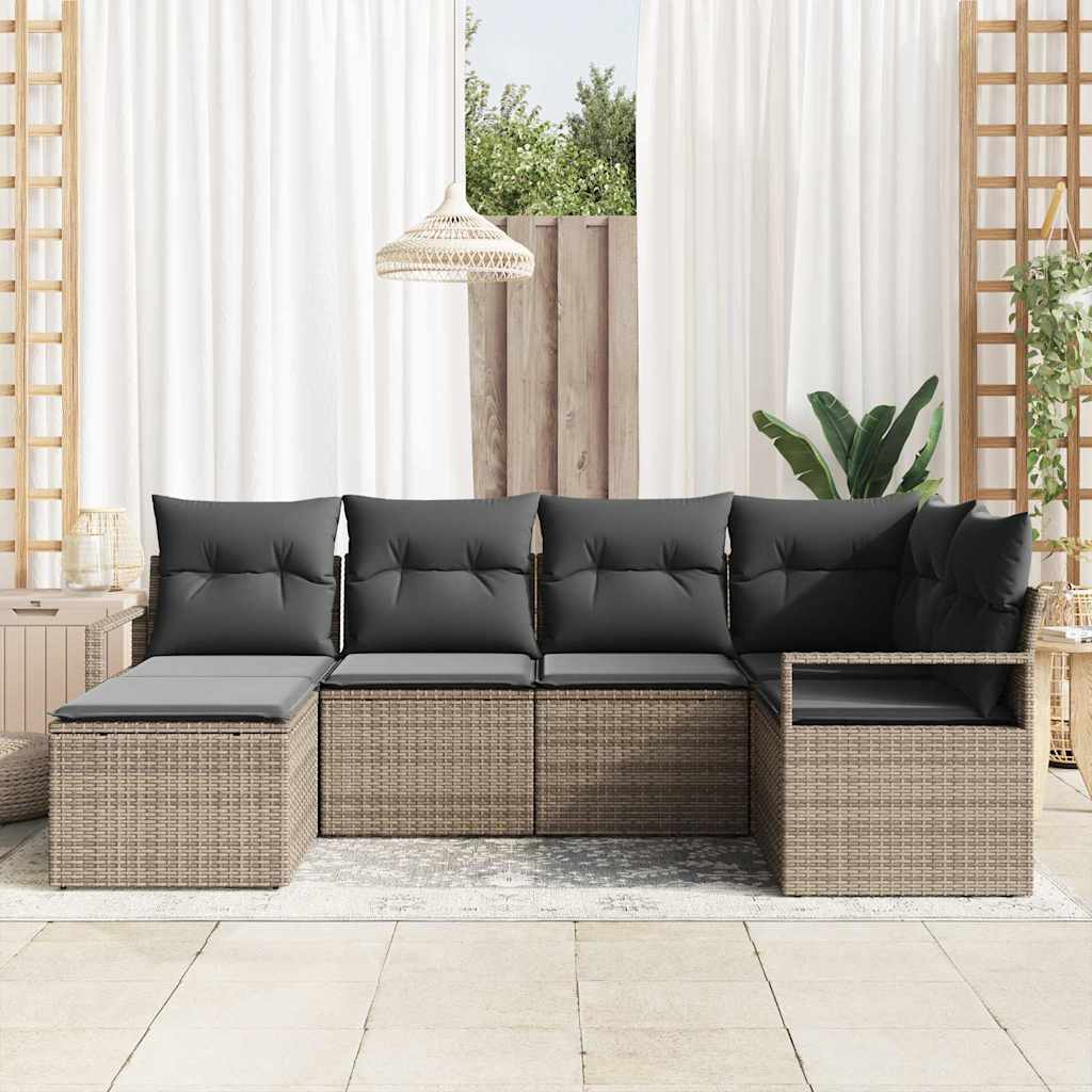 Garten-Sofa-Set 6 pcs Grau Poly Rattan