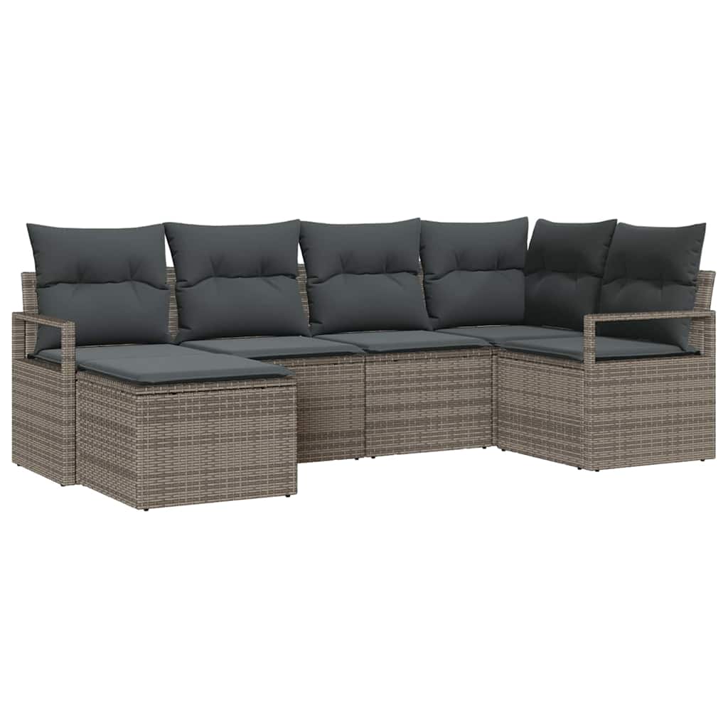 Garten-Sofa-Set 6 pcs Grau Poly Rattan