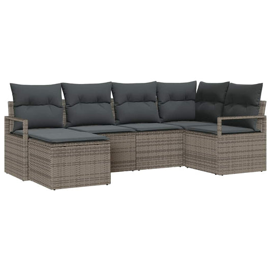Garten-Sofa-Set 6 pcs Grau Poly Rattan