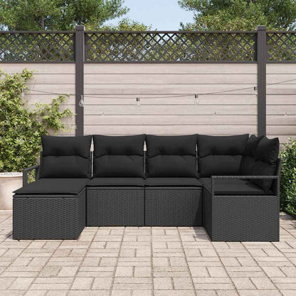 Garten-Sofa-Set 6 pcs Schwarz Poly Rattan