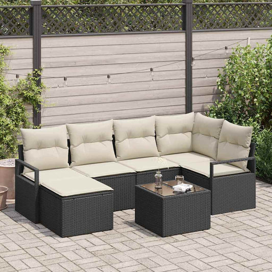 Sofa Set 7 pcs Schwarz Poly-Rattan