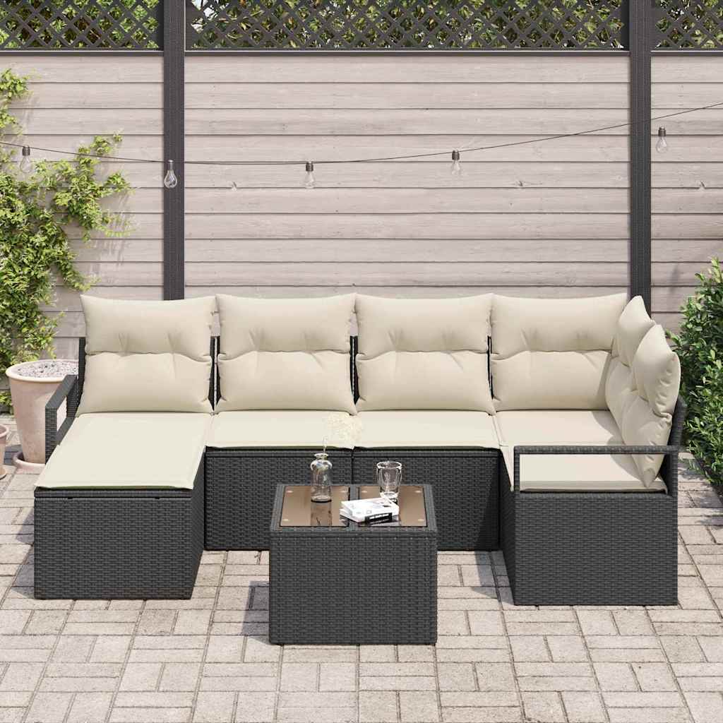 Sofa Set 7 pcs Schwarz Poly-Rattan