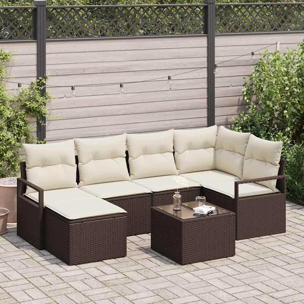 Sofa Set 7 pcs Braun Poly-Rattan