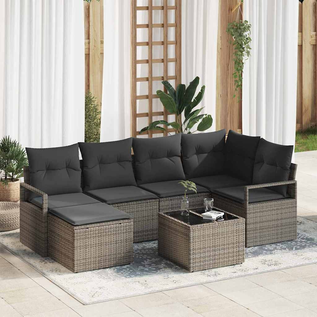 Garten-Sofa-Set 7 pcs Grau Poly Rattan