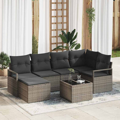 Garten-Sofa-Set 7 pcs Grau Poly Rattan