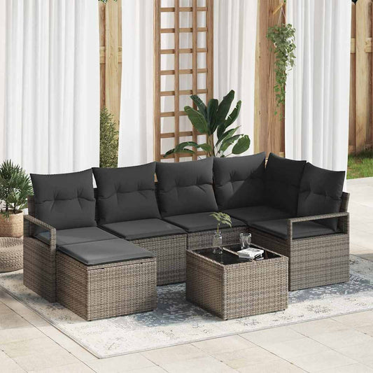 Garten-Sofa-Set 7 pcs Grau Poly Rattan