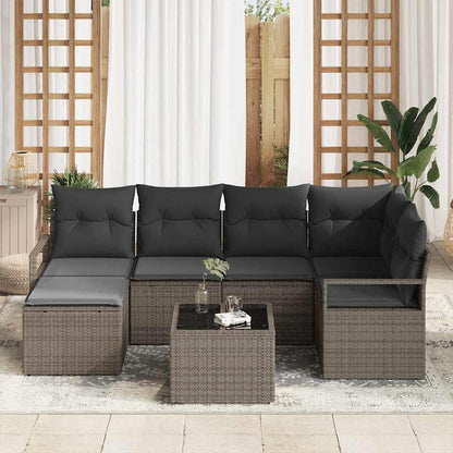 Garten-Sofa-Set 7 pcs Grau Poly Rattan