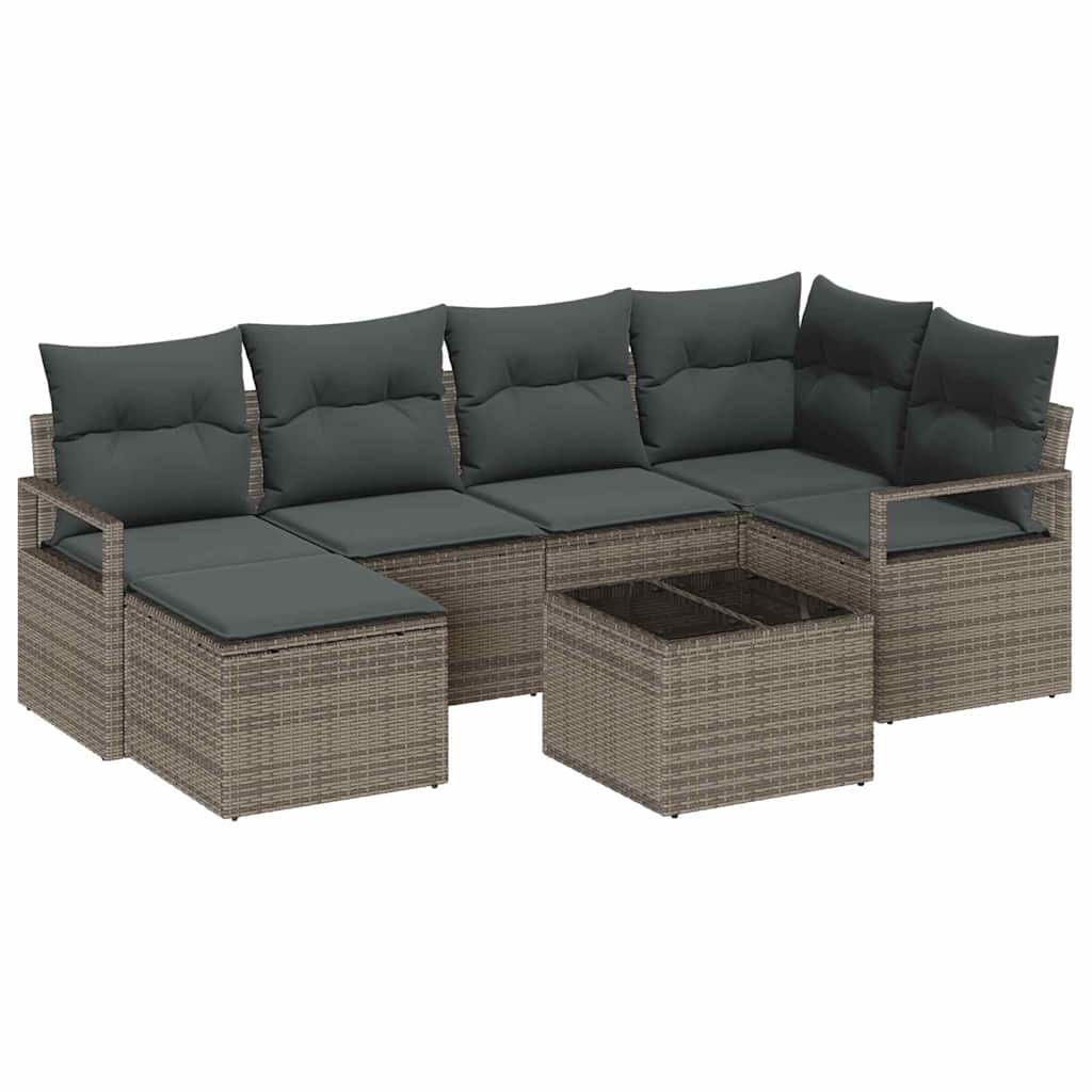 Garten-Sofa-Set 7 pcs Grau Poly Rattan