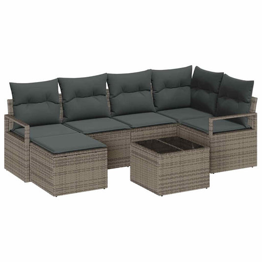 Garten-Sofa-Set 7 pcs Grau Poly Rattan
