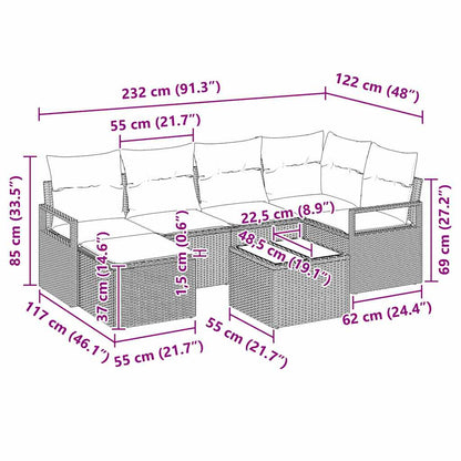 Garten-Sofa-Set 7 pcs Grau Poly Rattan